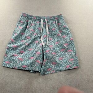 Chubbies Swim Trunks Shorts Mens Medium Teal Pink Flamingo Print 7 Inseam